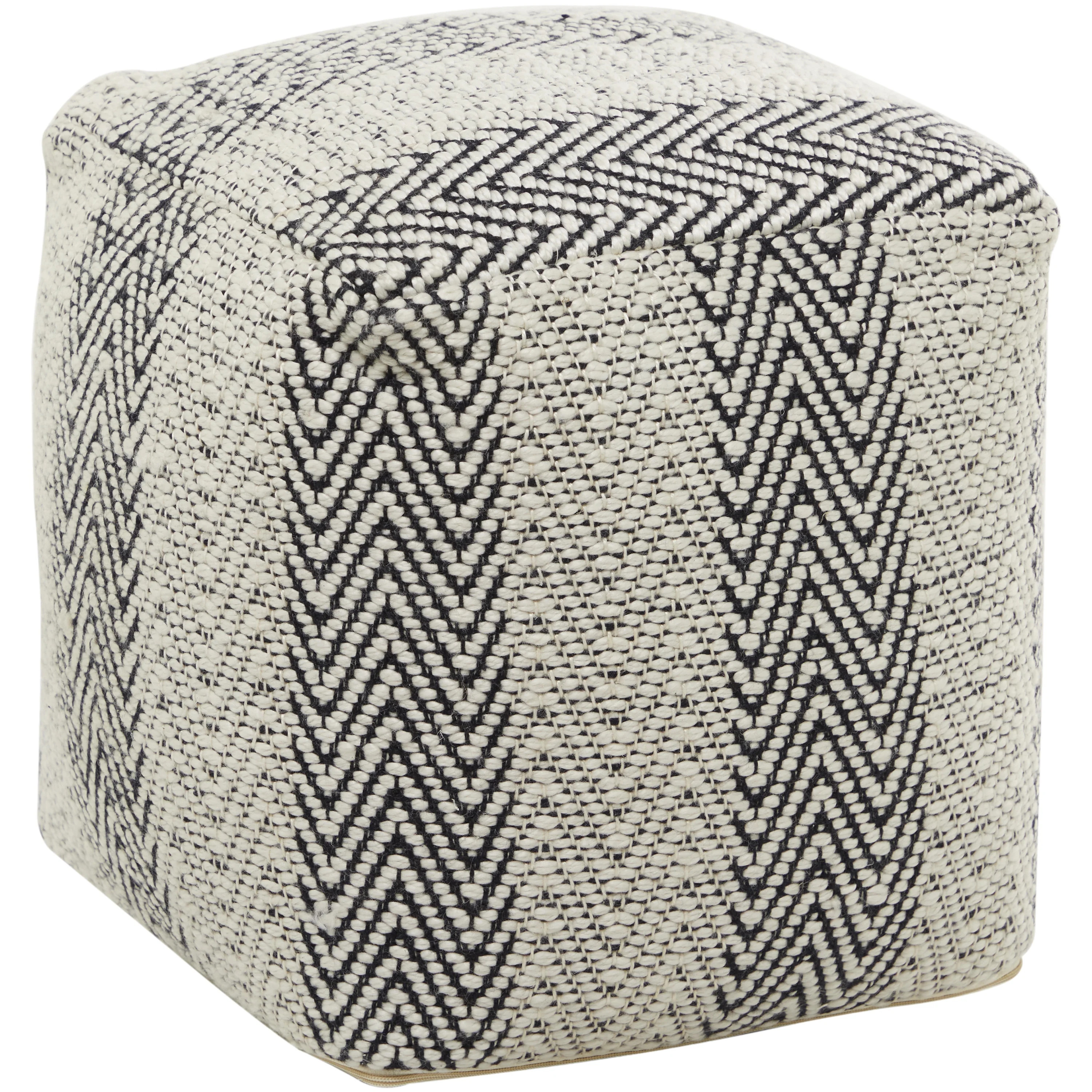 DecMode White Fabric Pouf with Chevron Pattern | Walmart (US)