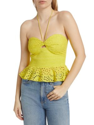 Alice + Olivia Halter Eyelet Peplum Crop Top on SALE | Saks OFF 5TH | Saks Fifth Avenue OFF 5TH