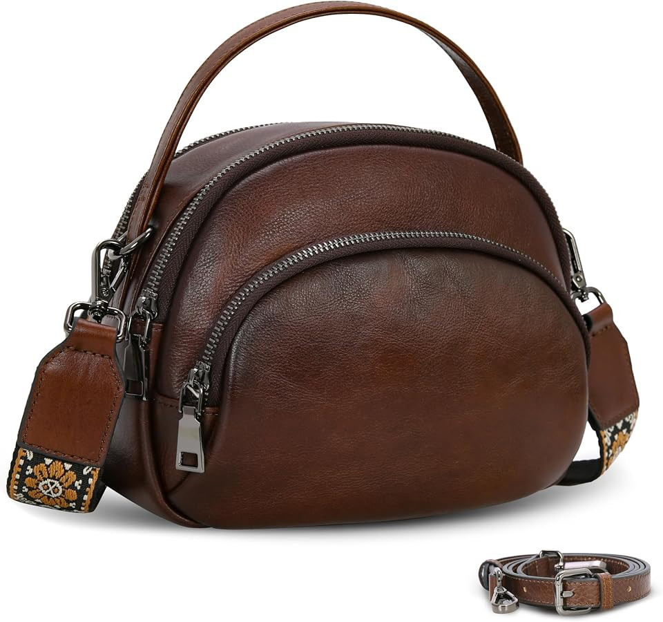 HESHE Genuine Leather Crossbody Bags Leather Purses for Women Vintage Small Shoulder Handbags wit... | Amazon (US)