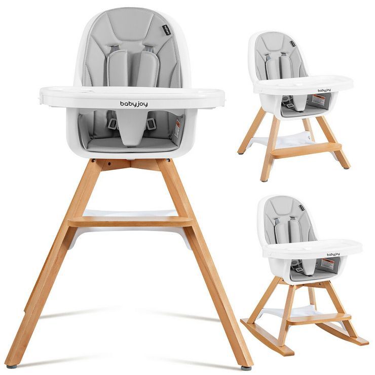 Costway 3-in-1 Convertible Wooden Baby High Chair w/ Tray Adjustable Legs Cushion Gray\ Beige | Target