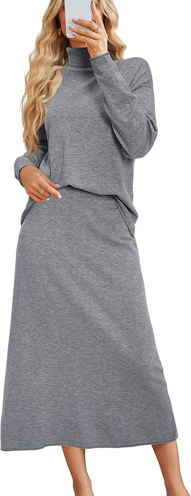 Arach&Cloz Womens 2 Piece Sweaters Sets Turtleneck Long Sleeve Tops Long Maxi Skirt Casual Fall F... | Amazon (US)