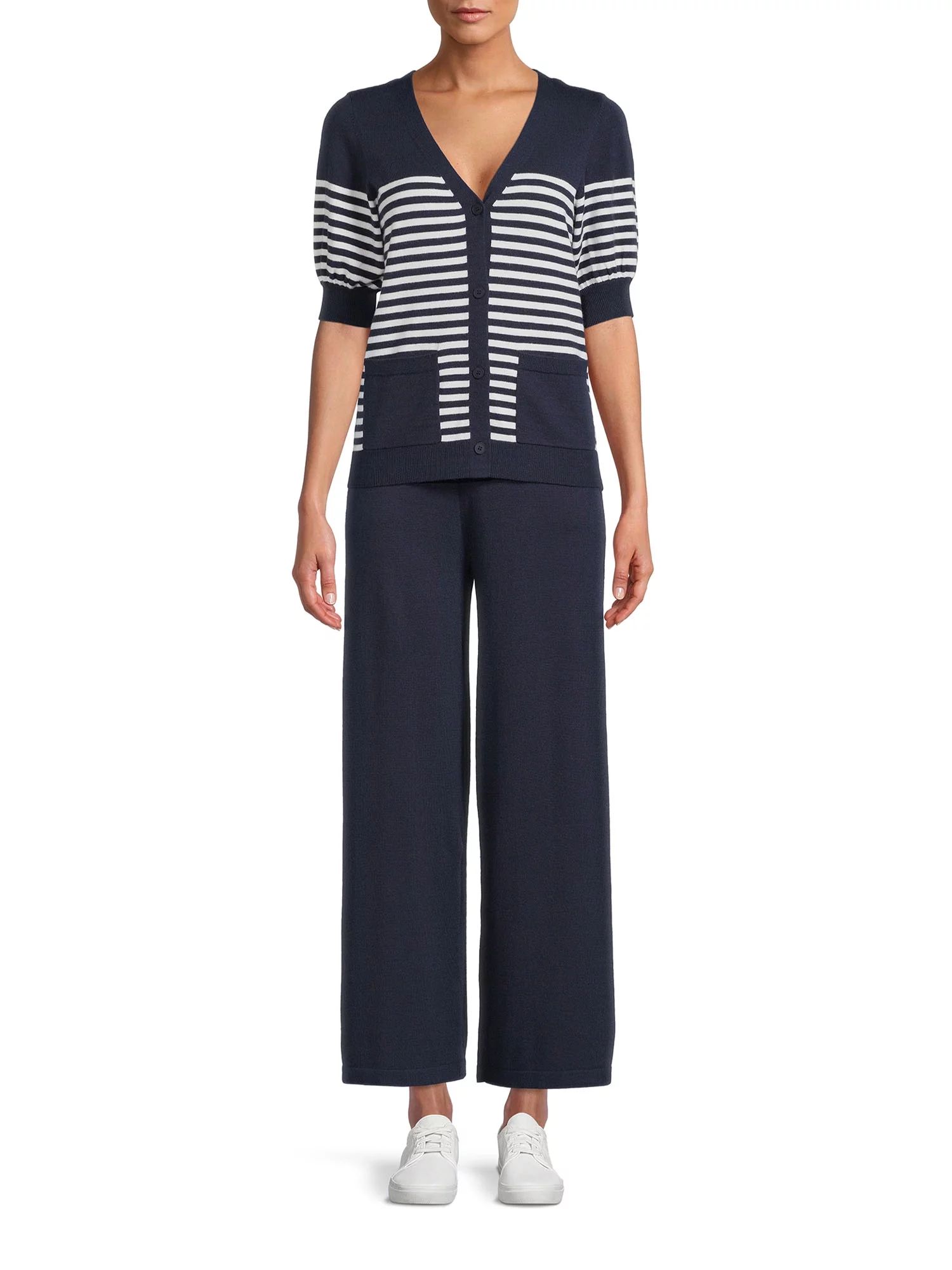 Time and Tru Women's Short Sleeve Cardigan and Wide Leg Pants Set, Sizes XS - XXXL - Walmart.com | Walmart (US)