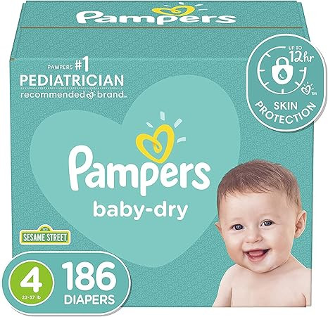 Diapers Size 4, 186 Count - Pampers Baby Dry Disposable Baby Diapers, ONE MONTH SUPPLY | Amazon (US)