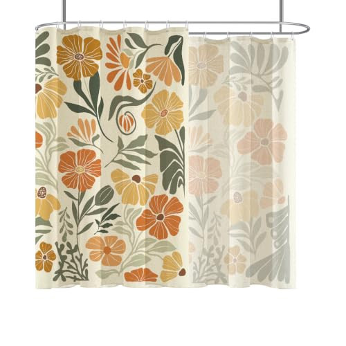 RTFEVG Linen Floral Shower Curtain, 108x72 inch Extra Wide for Clawfoot Tub, Fun Vintage Boho Design with Orange Beige Flower, Botanical Plant Pattern, Cottagecore Aesthetic Bathroom Decor, 18 Hooks | Amazon (US)