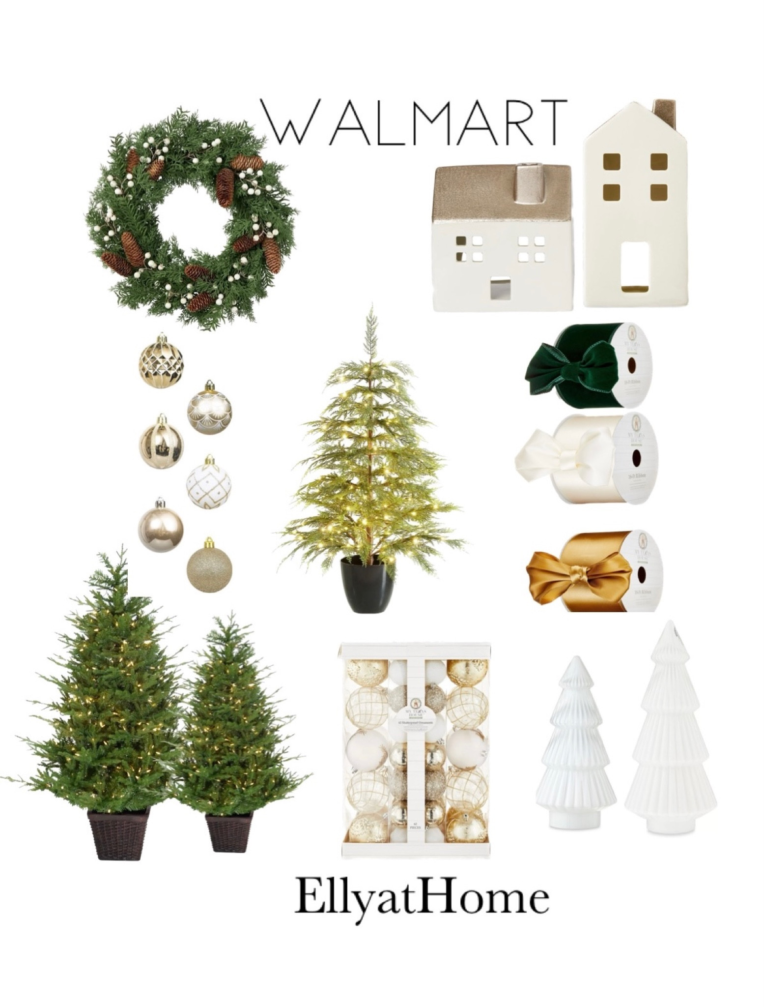 Walmart Christmas, holiday finds. My Texas House collection, ribbon, wreath, white ceramic trees, ornaments, White House’s, lighted Christmas trees. Holiday home decor accessories. Free shipping. 

#LTKHoliday #LTKSeasonal #LTKhome