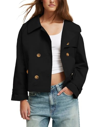 Amazon.com: Kedera Cropped Trench Coat for Women Long Sleeve Double Breasted Coat 2024 Notched La... | Amazon (US)