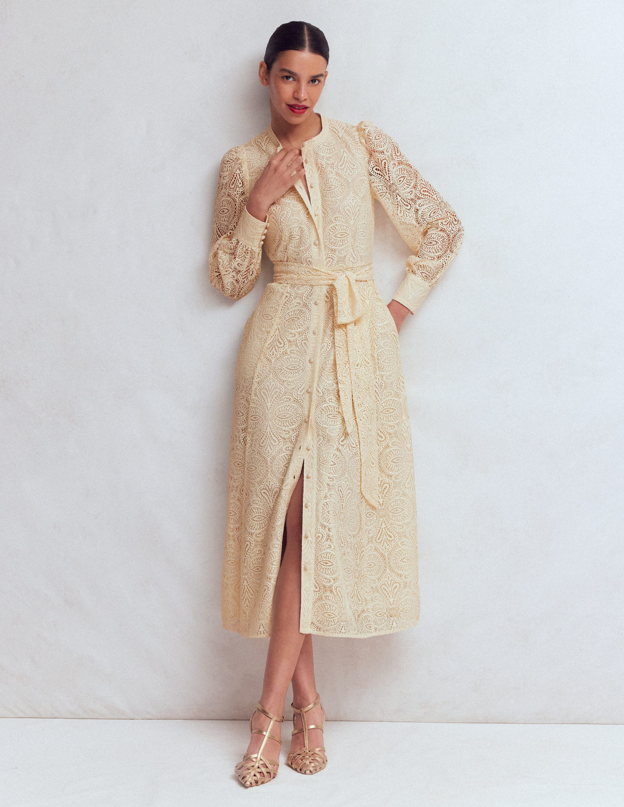 Blouson Sleeve Lace Dress-Ivory Lace | Boden UK
