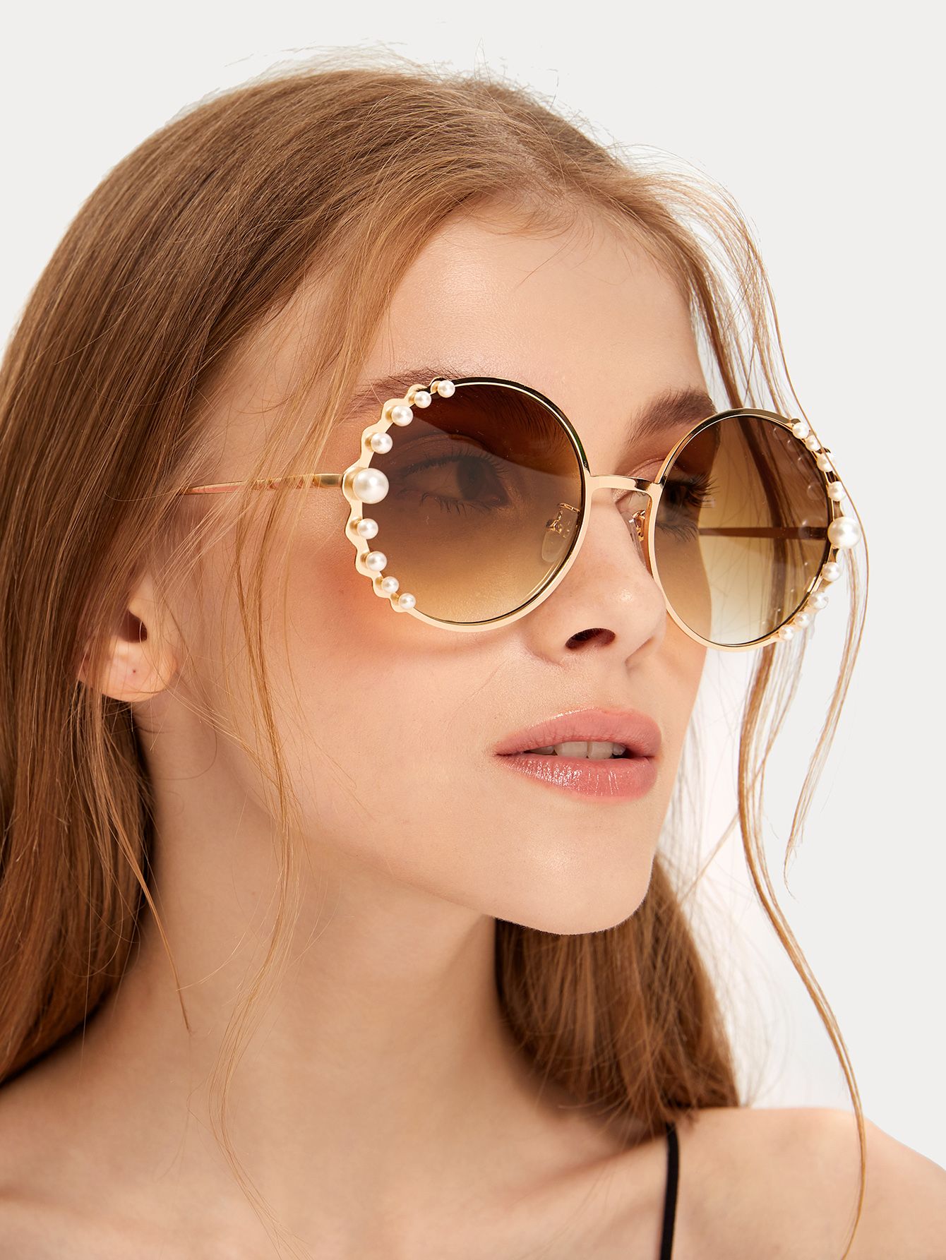 Faux Pearl Decor Round Frame Sunglasses | SHEIN