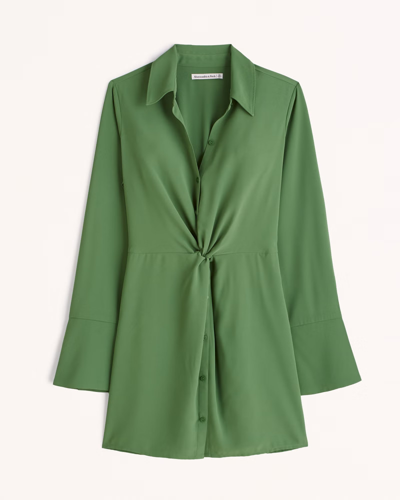 Women's Long-Sleeve Twist-Front Shirt Dress | Women's Dresses & Jumpsuits | Abercrombie.com | Abercrombie & Fitch (US)