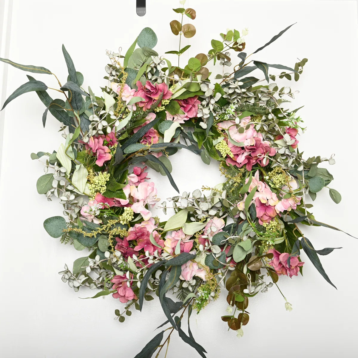 24" Faux Everyday Spring Hydrangea Floral Wreath for Front Door | Wayfair North America