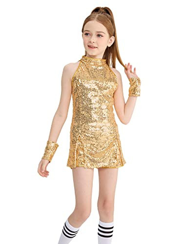 LOLANTA Little Girls, Little Kid Sequin Dance Costumes Sparkle Hip Hop Jazz Dance Outfits Sleeveless Top Shorts (Golden, 5-6) | Amazon (US)