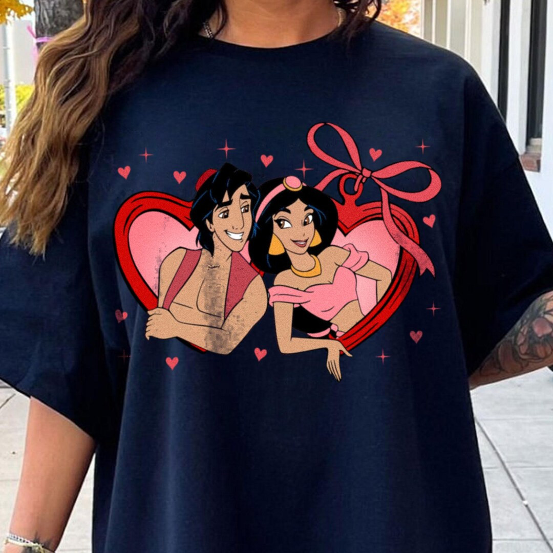 Aladdin Jasmine Couple Locket Comfort Color Shirt, Very Merry Christmas Party, Disneyland Trip Sh... | Etsy (US)