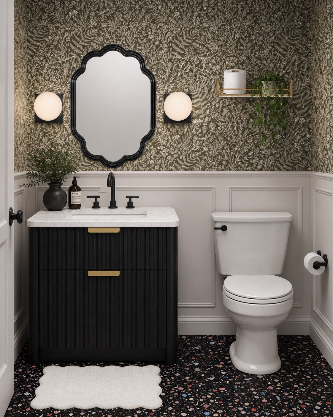 Elegant powder bathroom design! I love the wallpaper and the black & white look. #bathroom #powderbath

#LTKHome #LTKSaleAlert #LTKSeasonal