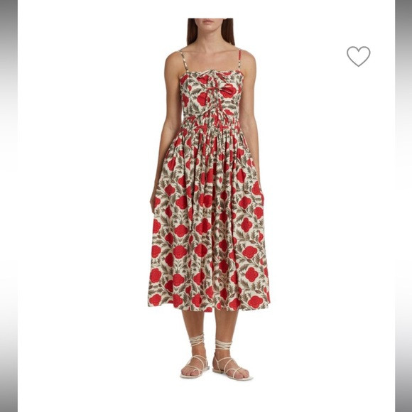 NWT Rhode Katrina Floral Red and White Midi Dress, size 8. | Poshmark