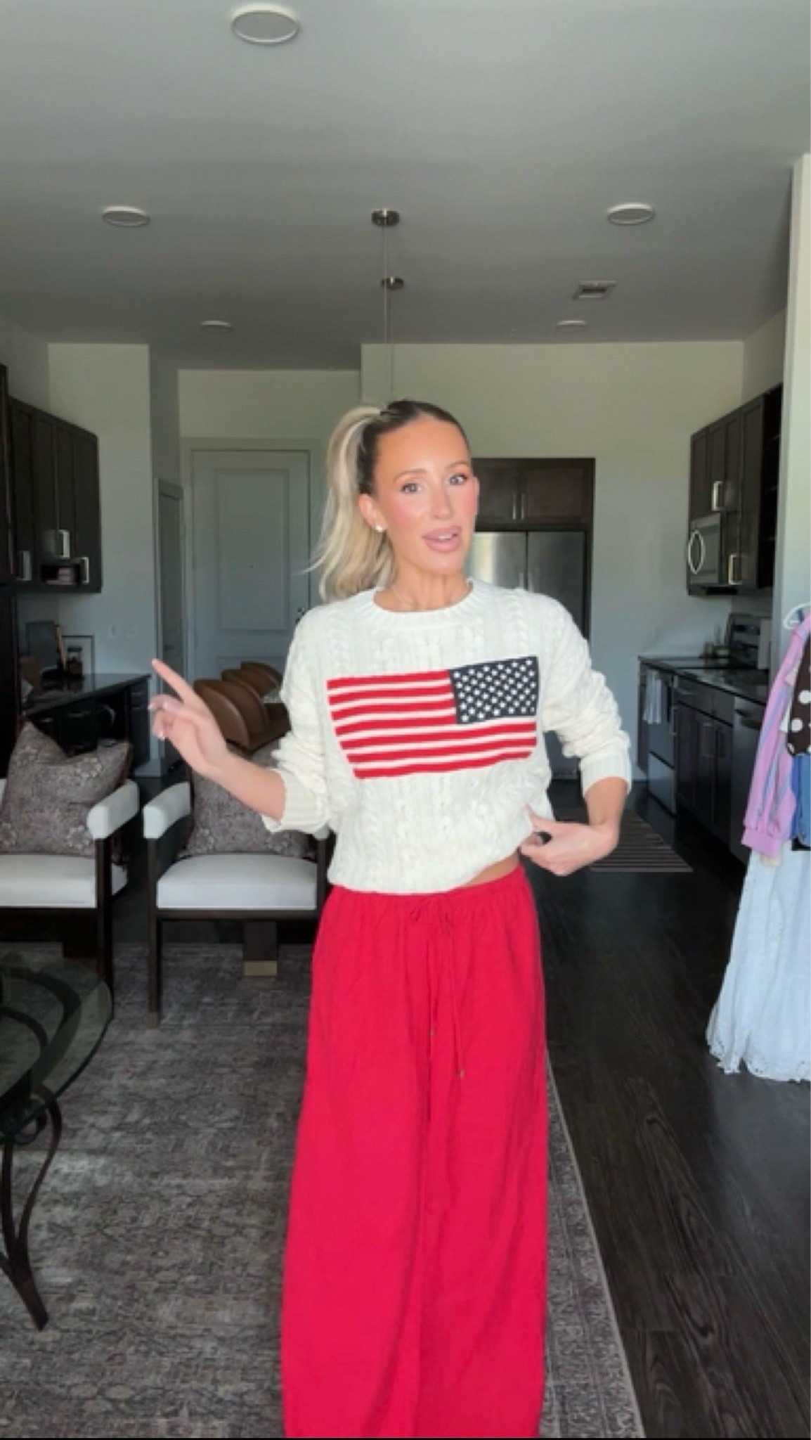 Patriotic finds at Target! 
Flag sweater is a must! Wearing size XS (oversized fit)
Linen pants are SO good! Only $30 & lots of colors. Wearing size XXS

Americana. Target finds. Target style. Target fashion. Style inspo. Patriotic outfit. Memorial Day outfit. Outfit idea. Outfit inspo.