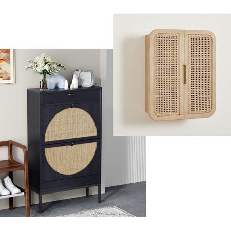 Love the cane & raffia pieces. Different price points. Easy and casual but super stylish.

Shoe Rack Storage Organizer with 2 Natural Semi-Circular Rattan Doors, Cane Wall Cabinet

#LTKhome
