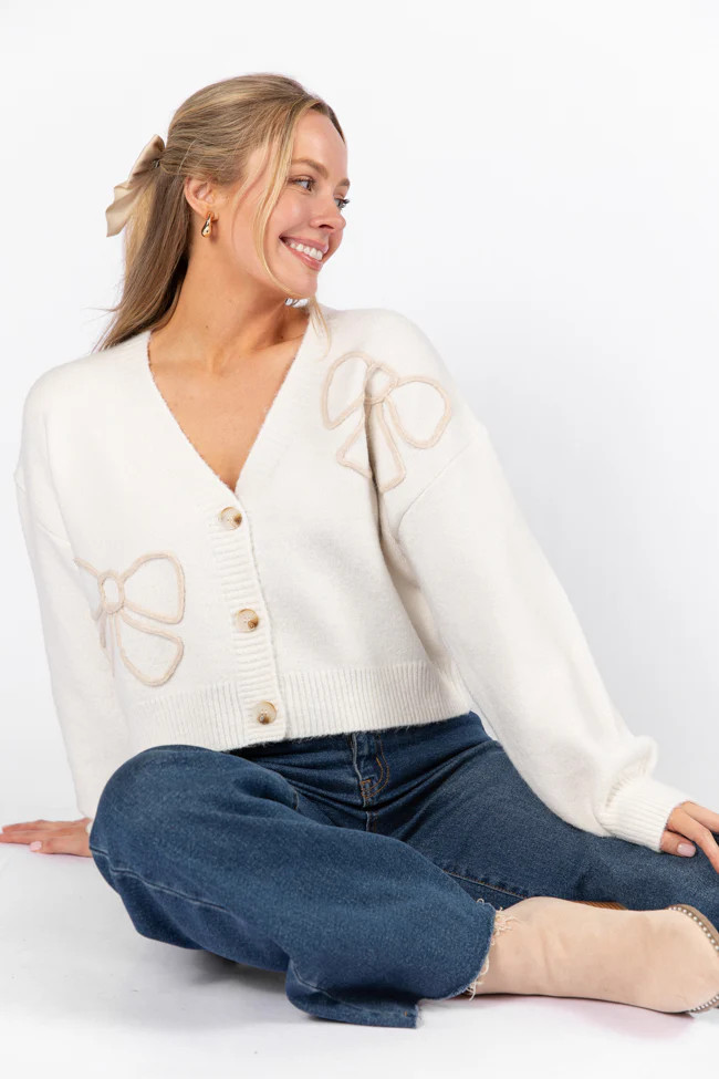 As Pretty Does Ivory Bow Cardigan | Pink Lily