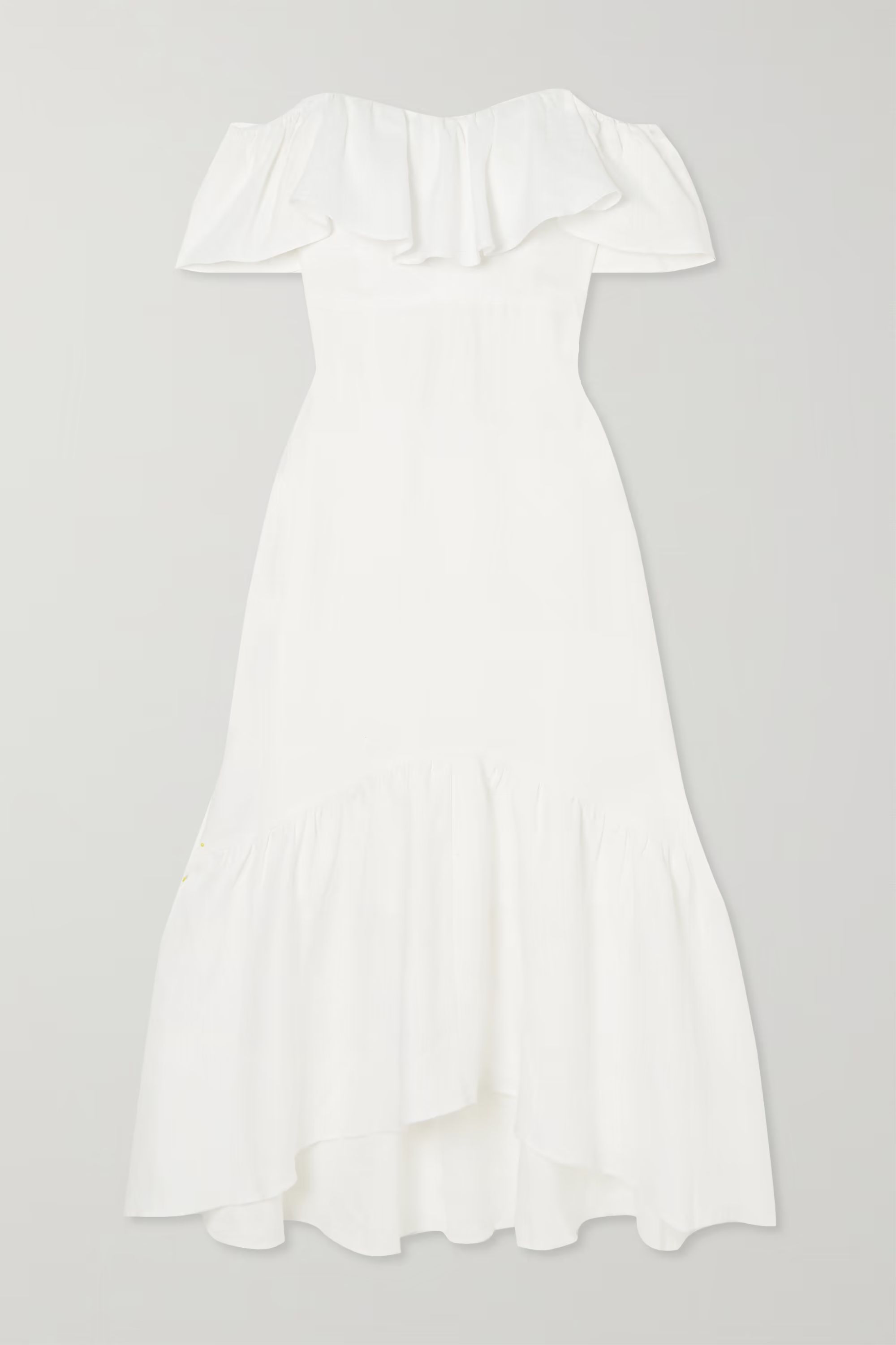 Baela off-the-shoulder ruffled tiered linen midi dress | NET-A-PORTER (US)
