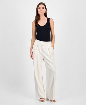 Women's Crepe High Rise Pleated Wide-Leg Pants, Exclusively at Macy's | Macy's