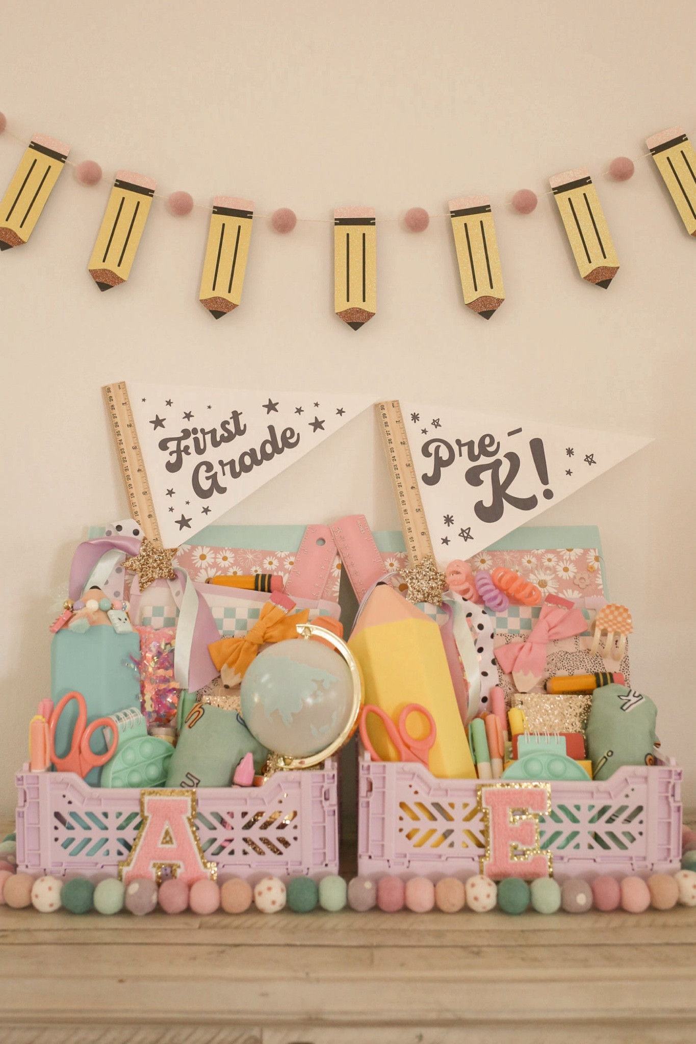 Back to school baskets - such a fun way to gift school supplies, clothes, accessories to your littles! ✏️💛🍎

More basket details:

+ Sketchbooks from Target
+ Folders from Walmart
+ Dry Erase Boards from Dollar Tree
+ Checkered Composition Books from Walmart
+ Leopard, Glitter, and Pop-It + Notebooks from Dollar Tree
+ Turquoise/Yellow Pencil Cases from Target
+ mini Globe from Target Dollar Spot (old)
+ ABC Pajamas from Little Color Co 
+ Pastel Highlighters from Dollar Tree
+ Hair Clips & Scrunchies from Dollar Tree
+ Sparkly Mermaid Pen from Target
+ Charm Bracelet from Sloane & Daisy on Etsy (currently taking a break)
+ Scissors from Dollar Tree
+ Pink Rulers from Dollar Tree
+ Smarties from Dollar Tree
+ Olive & Eve Co. pennant flags 

#LTKSeasonal #LTKBacktoSchool #LTKKids