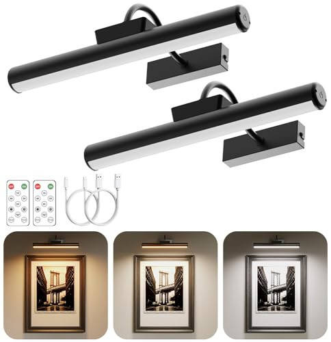 Skairipa Wireless Picture Light with Remote, Battery Operated Wall Sconce 5000mAh, 3 Color Modes and Dimmable LED Wall Lights with Timer for Painting, Frame, Gallery, Dartboard, Bedroom (Black-2Pack) | Amazon (US)