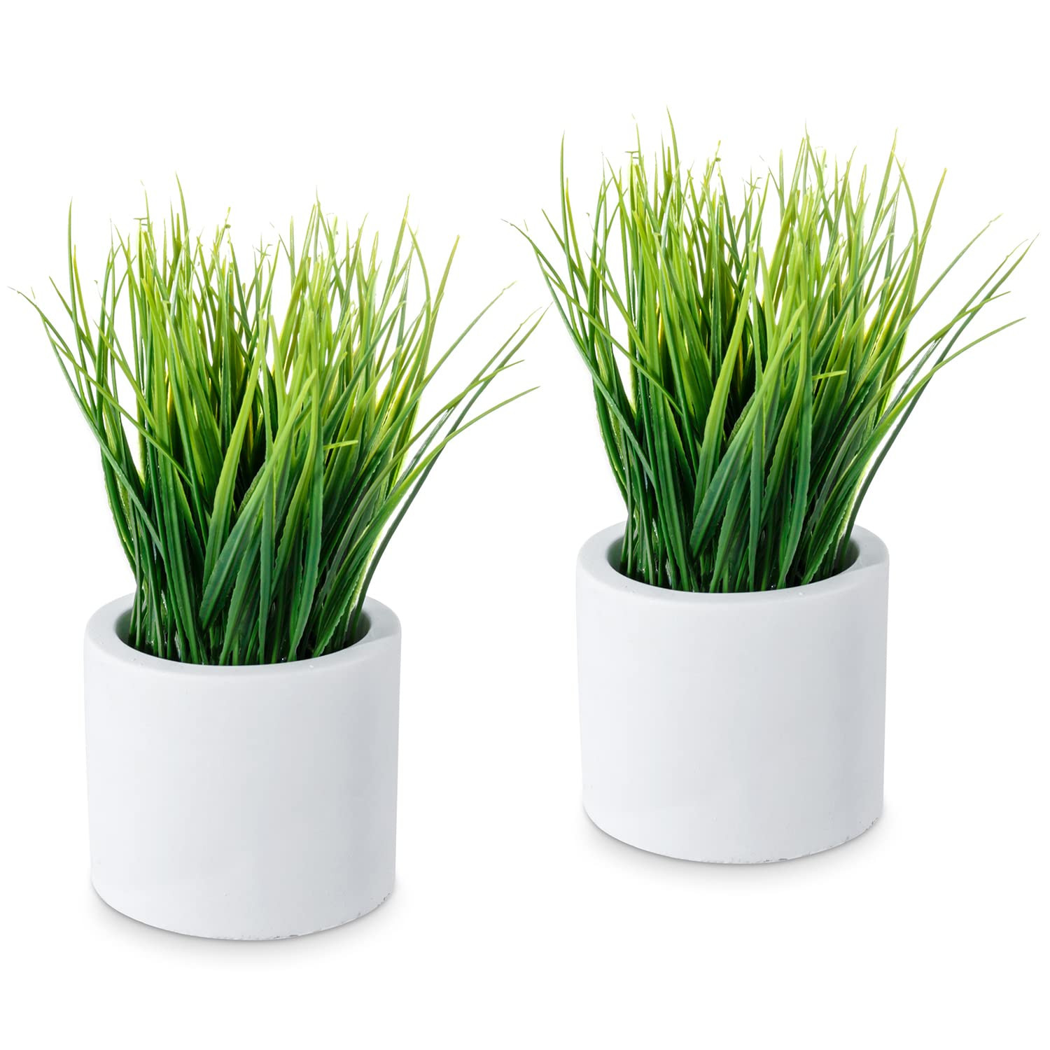 MyGift Artificial Grass Plants in Modern Cylindrical White Cement Pots, Decorative Faux Greenery ... | Amazon (US)