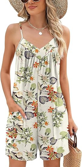 Rapbin Womens Summer Casual Sleeveless Rompers Spaghetti Strap Adjustable Loose Shorts Jumpsuit w... | Amazon (US)