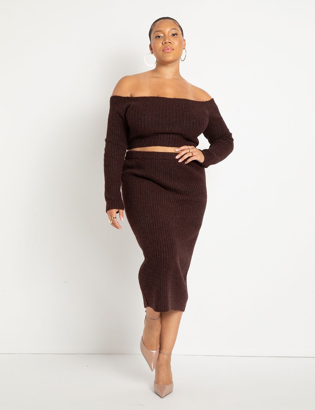 Off The Shoulder Cropped Sweater | Women's Plus Size Tops | ELOQUII | Eloquii