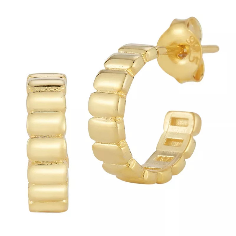 Sunkissed Sterling Ribbed Huggie Hoop Earrings, Women's, Gold Tone | Kohl's