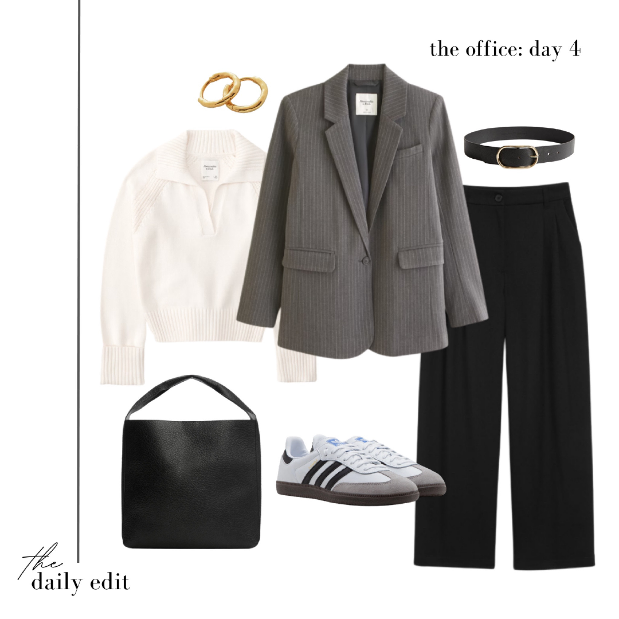 5 days of office outfits: Day Four 💼

What to wear to work, office outfits, women’s eyewear, grey blazer, Abercrombie & Fitch, A&F sale, neutral knitwear, black wide leg trousers, work bag, tote bag, Adidas Samba OG, Mango new in, neutral outfit, timeless style, casual smart, gold jewellery, Monica Vinader earrings, smart casual, transitional style 

#LTKxAFeurope #LTKeurope #LTKstyletip