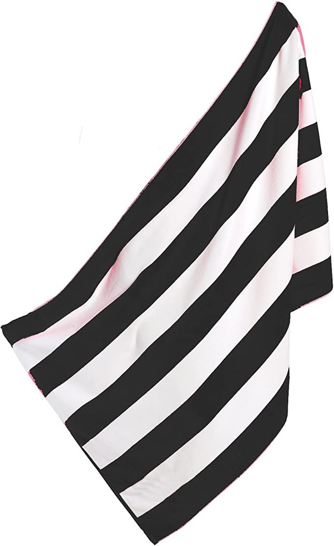 BY LORA Terry Cotton Cabana Stripe Beach and Pool Towels, Black White Color Set of 4 | Amazon (US)