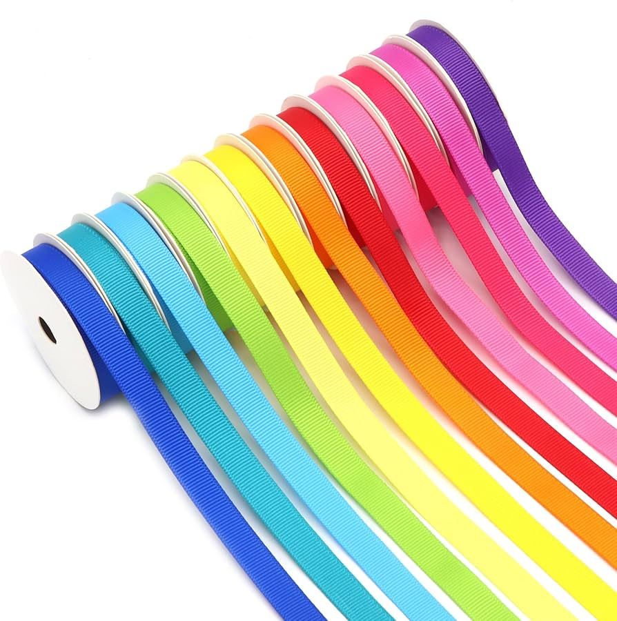 Grosgrain Ribbon Pack for Crafts, Bows and Gift Wrap, 12 Bright Colors, 3/8" x 36 Yards | Amazon (US)