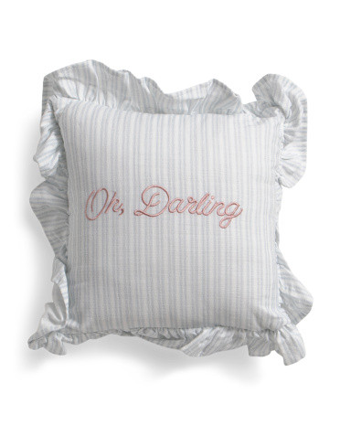 12x12 Oh Darling Embroidered Ruffle Pillow | TJ Maxx