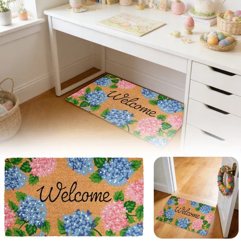 Vibrant Hydrangea Floral Door Mat Outdoor Doormat For Spring Summer Welcome Mat Coir Durable Entr... | Walmart (US)