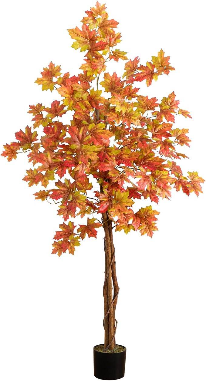 Nearly Natural 5-FT Deluxe Autumn Artificial Maple Tree, Faux Fall Décor for Home, Decorations f... | Amazon (US)
