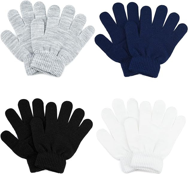 MENOLY 4 Pairs Winter kids Gloves Kids Knit Gloves Warm Stretchy Knitted Magic Gloves Full Finger... | Amazon (US)