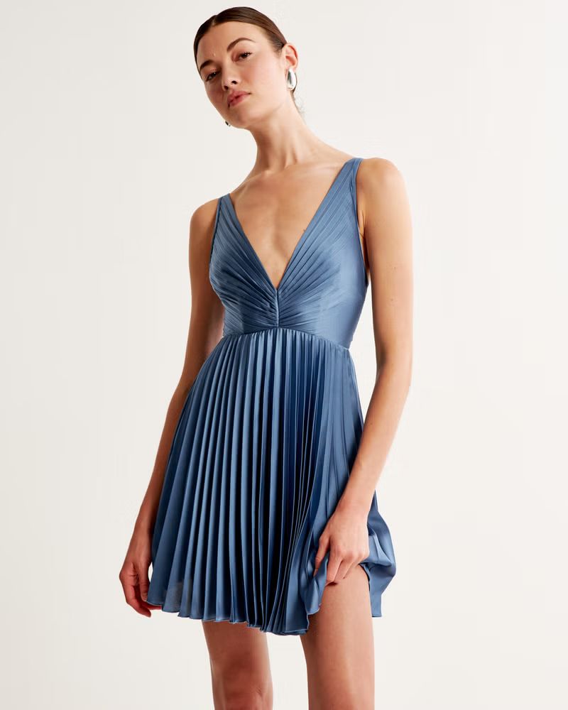 Plunge Pleated Mini Dress | Abercrombie & Fitch (US)