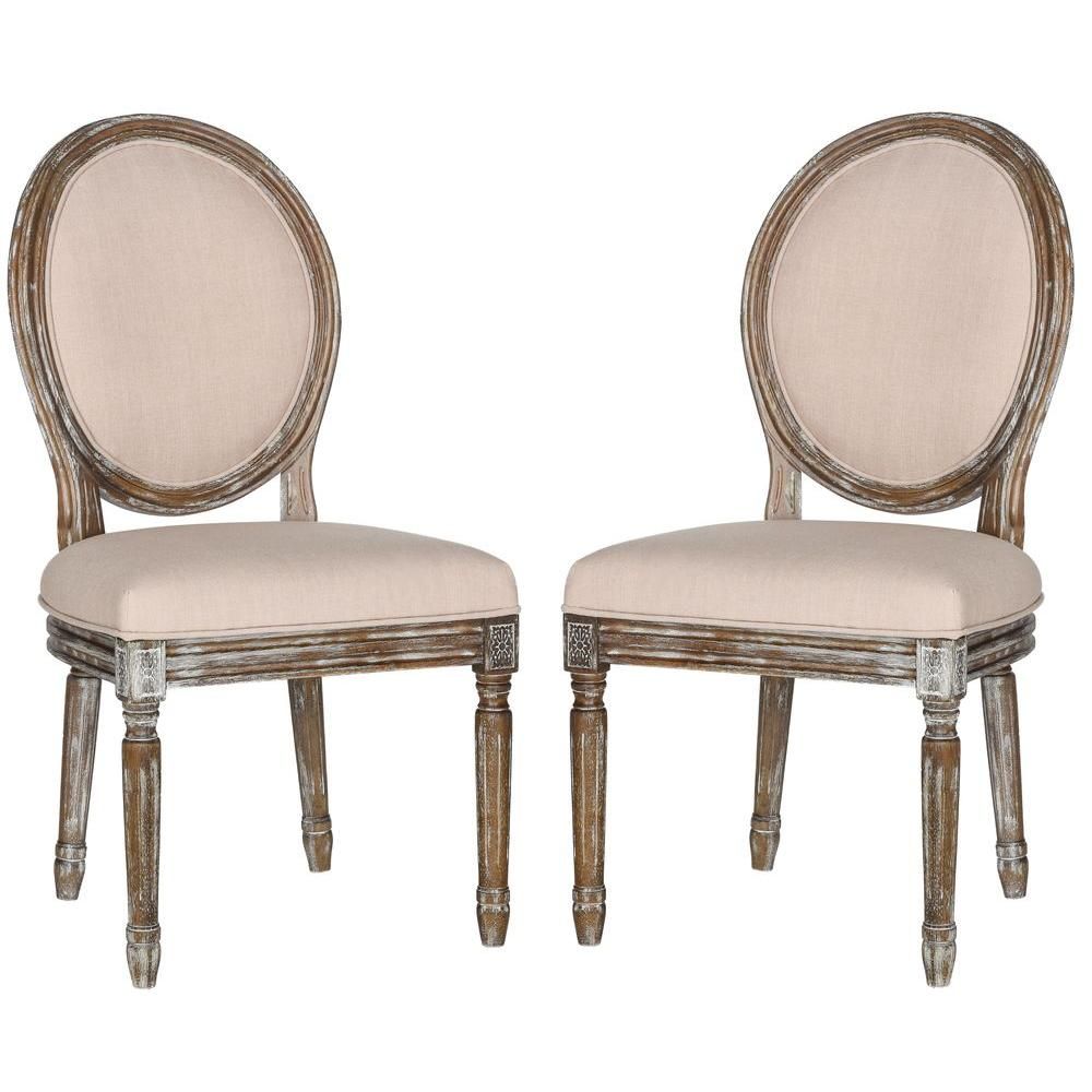 Safavieh Holloway Beige Linen Dining Chair (Set of 2), Beige/Rustic Oak | The Home Depot
