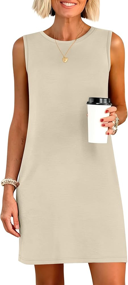 ANRABESS Womens Summer Casual Mini Dresses 2026 Sleeveless Crewneck Split Wrinkle-Free Beach Trav... | Amazon (US)