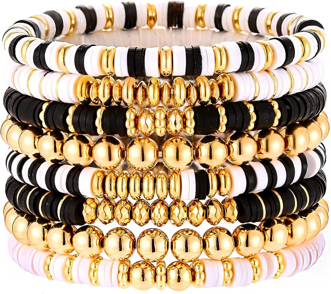 Surfer Heishi Bracelets for Women Stackable Rainbow Vinyl Disc Clay Beaded Stretch Bracelets Elas... | Amazon (US)