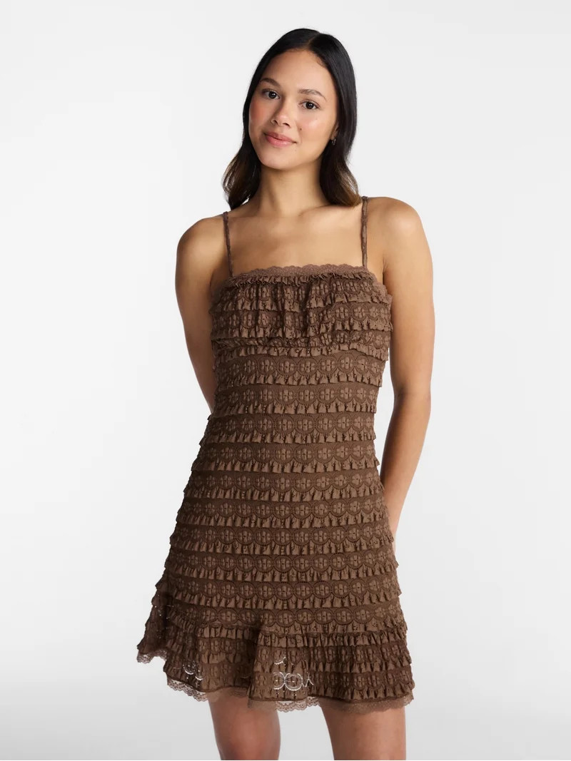 No Boundaries Lace Ruffle Mini Dress, Women\u2019s XXS-XXL | Walmart (US)