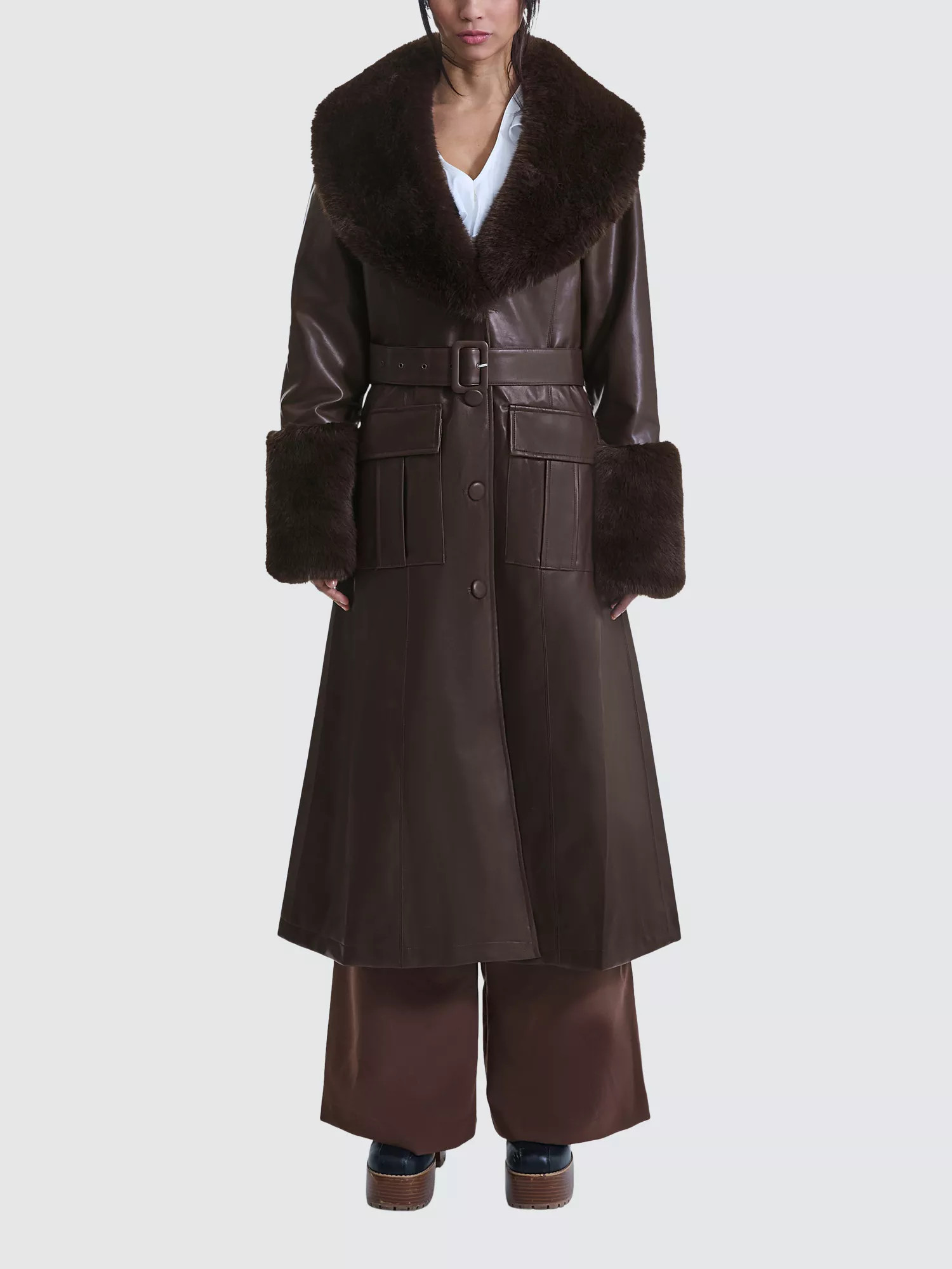 James LakelandFaux Leather Military Coat, Brown | John Lewis (UK)