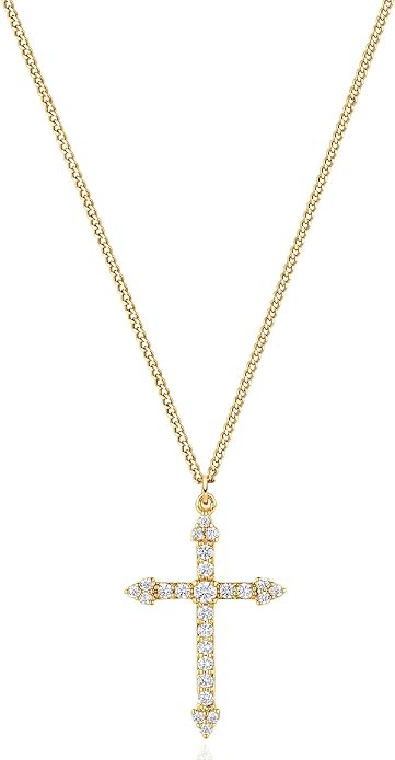 Fettero Cross Necklace Faith Pendant 14K Plated Dainty Chain Minimalist Simple Tiny God Lords Pra... | Amazon (US)