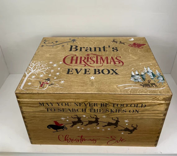 Dark Wood Large Christmas Eve Box lidded solid wood box | Etsy (US)