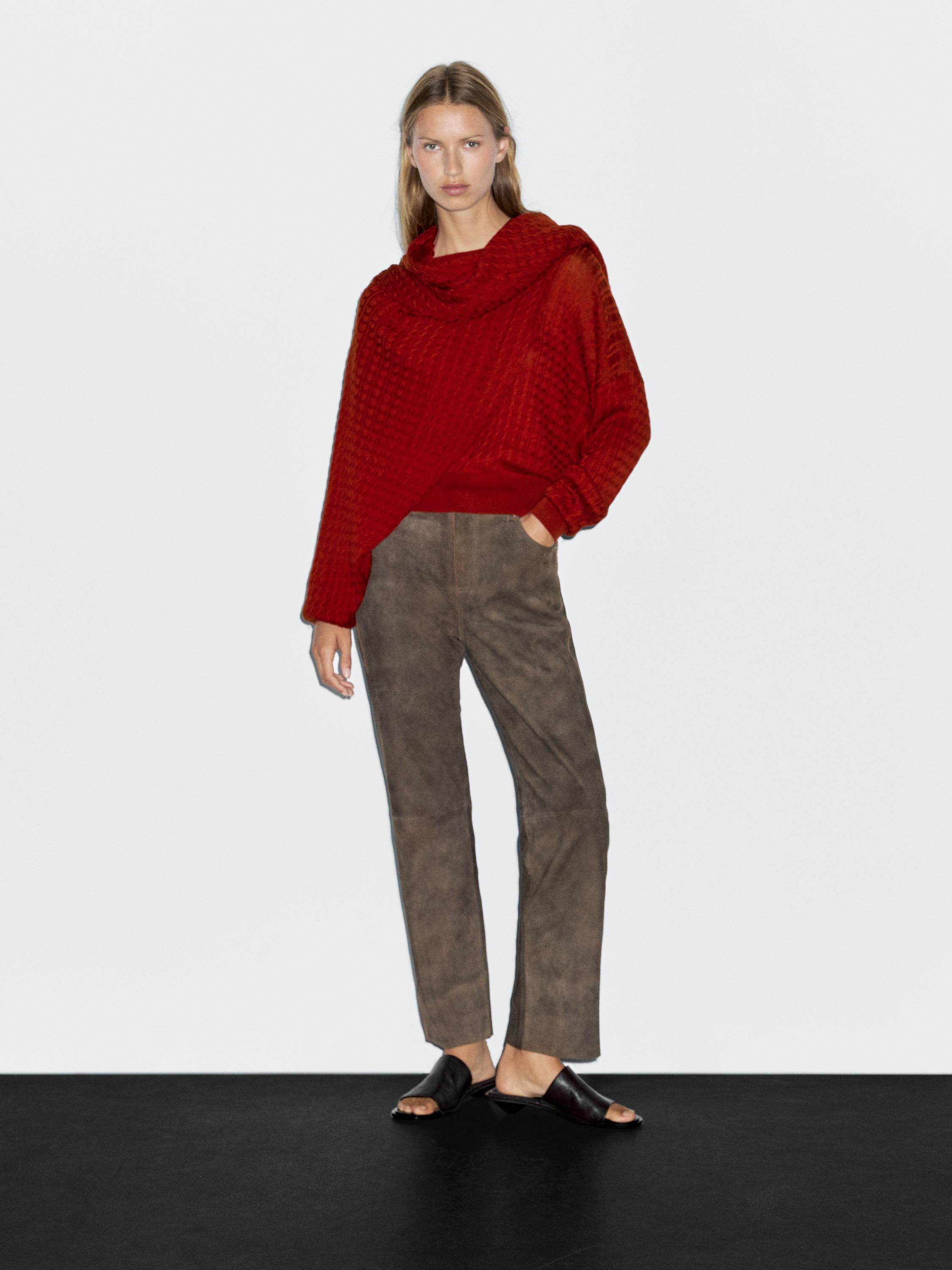 Cable-knit sweater with scarf detail | Massimo Dutti US