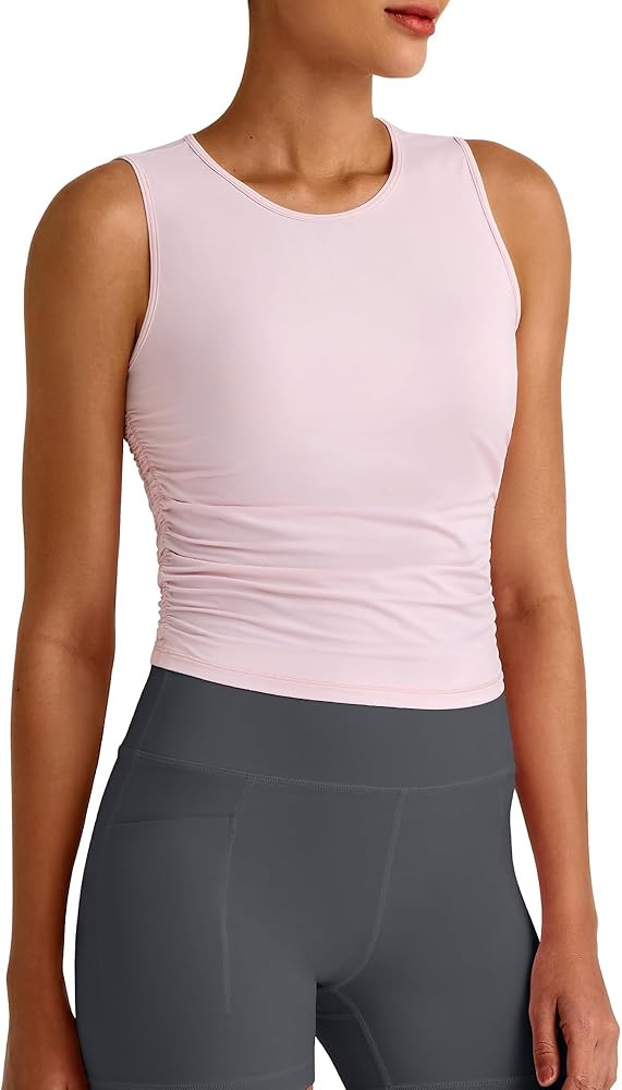 G4Free Lightbreeze Workout Tank Tops for Women Side Ruched Sleeveless High Neck Crop Top Summer A... | Amazon (US)