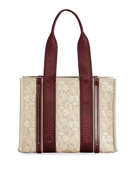 Chloe Woody Medium Embroidered Logo Tote Bag | Neiman Marcus