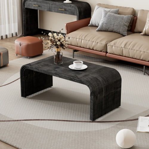 Minimalist Coffee Table with Curved Art Deco Design for Living Room or Dining Room(Antique Black) | Walmart (US)