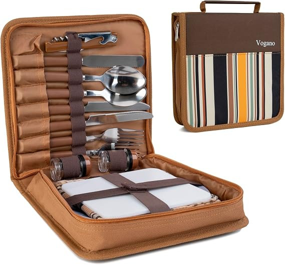 Picnic Set for 2 - Includes 16 Pcs, Portable Travel Utensils with Case, Reusable Camping Cutlery ... | Amazon (US)