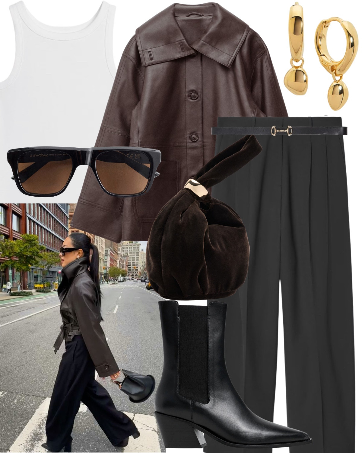 I’m obsessed with an oversized leather jacket this season! 

Including brown oversized leather jacket, white vest top, gold huggie earrings, brown sunglasses, black trousers, brown suede bag, heeled Chelsea boots. 

#LTKuk #LTKautumn #LTKbag